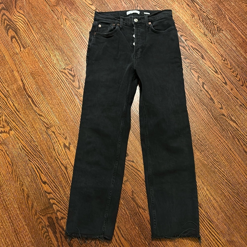 Redone Black High Waisted Straight Leg Jeans